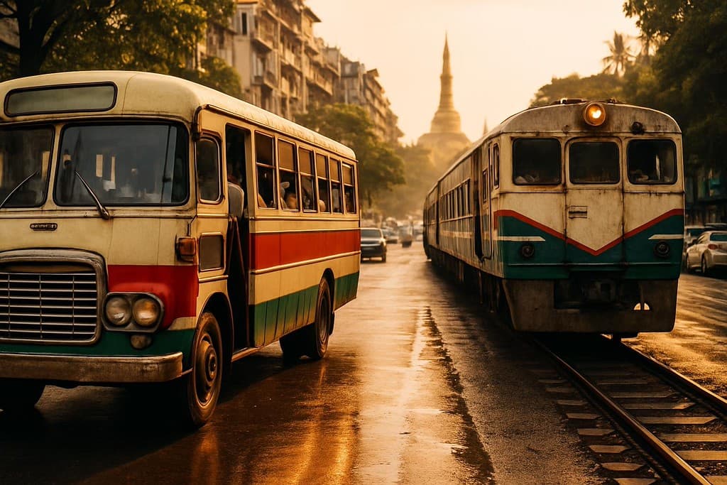 Yangon transport guide cover image — travel photography scene.