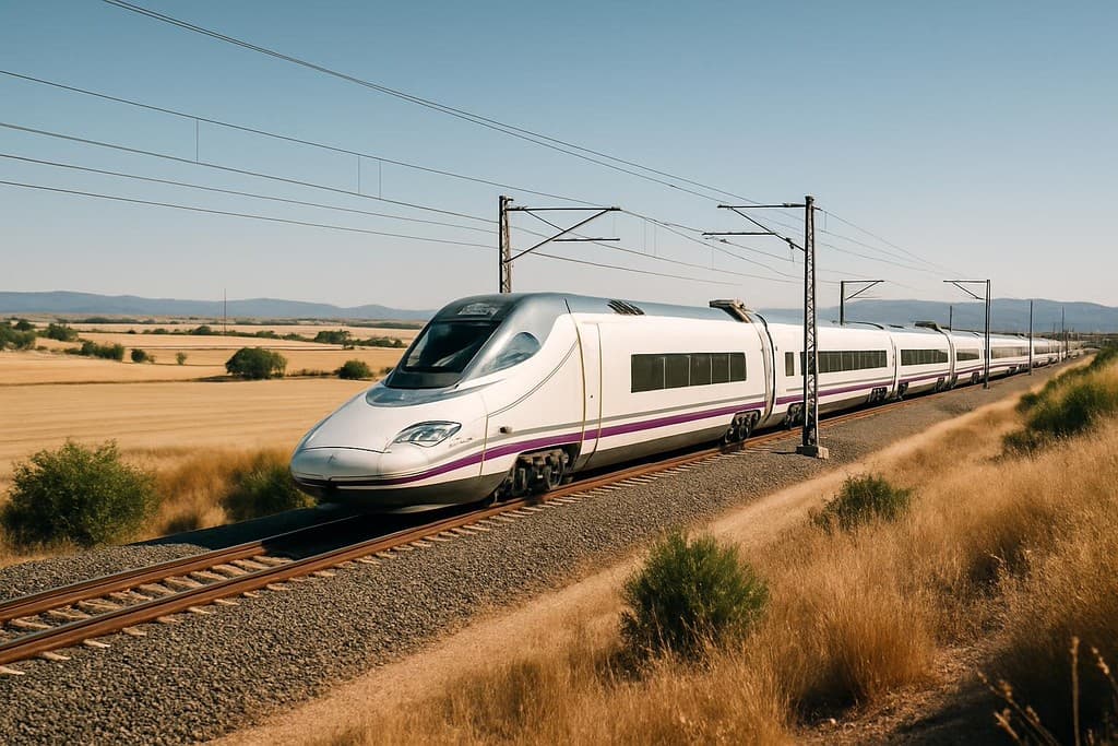 Barcelona to Madrid AVE train guide cover image — travel photography scene.