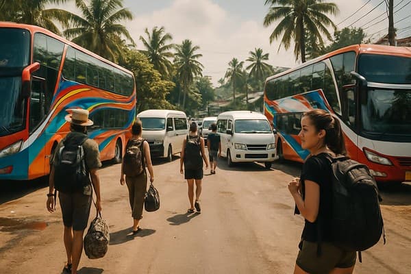 Buses and minivans in Southeast Asia cover image — travel photography scene.