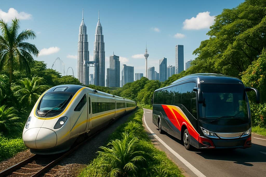 Singapore to Kuala Lumpur - bus, train or flight cover image — travel photography scene.