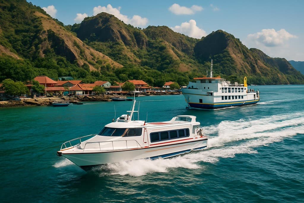 Indonesia ferry and fast boat guide cover image — travel photography scene.