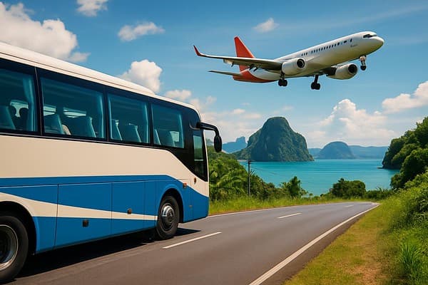 Bangkok to Phuket - train, bus or flight cover image — travel photography scene.