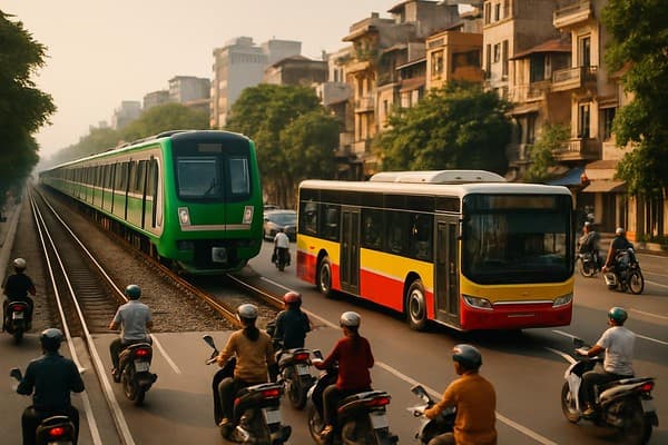 Hanoi transport guide cover image — travel photography scene.